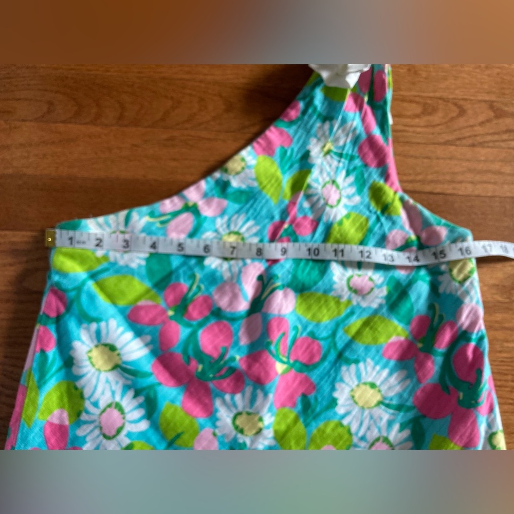 🌸Lilly Pulitzer Dress Girls 16 One Shoulder Shorely Blue Portrait of a Picnic - Picture 9 of 12